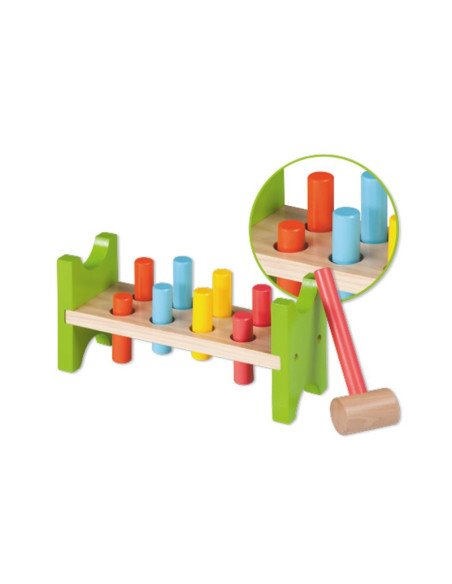 BN-80003,Joueco - Banc de lucru cu ciocanel, 10 piese, Multicolor