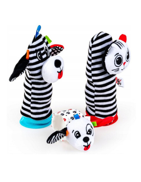 BN-82249,Set jucarii zornaitoare, Balibazoo, Animale, Cu 2 sosete interactive si o bratara, Inchidere cu velcro, Stimuleaza dezv