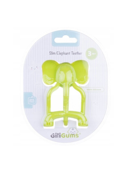 BN-GG_21309,Jucarie de dentitie, Giligums, Elefant, Pentru masajul gingiilor, Din silicon Fara BPA, 3 luni+, Verde