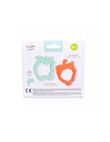 BN-GG_45469,Set inele de dentitie, Giligums, Fructe, Pentru masajul gingiilor, Din silicon, Fara BPA, 3 luni+, 2 buc, Rosu/Turco