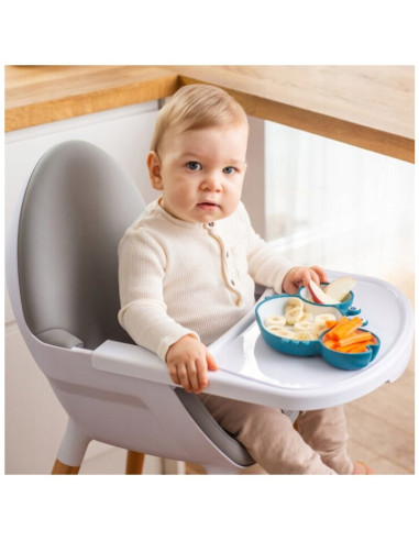 BN-GG_50808,Farfurie, Giligums, Crab Premium, Cu 3 compartimente, Cu ventuza, Din silicon, Fara BPA, 6 luni+, Alb/Turcoaz