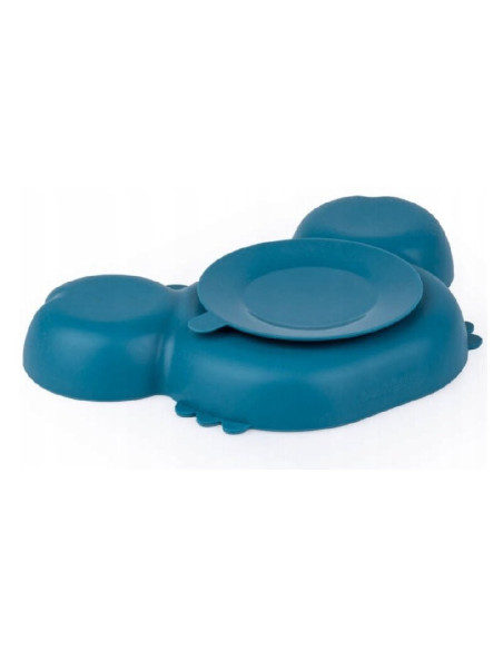 BN-GG_50808,Farfurie, Giligums, Crab Premium, Cu 3 compartimente, Cu ventuza, Din silicon, Fara BPA, 6 luni+, Alb/Turcoaz