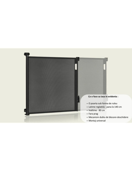 BN-LO-THEA_BLACK_ONYX,Poarta de siguranta, Lionelo, Thea, Cu suruburi, Textila, Retractabila, Mecanism dublu de blocare, Montaj 