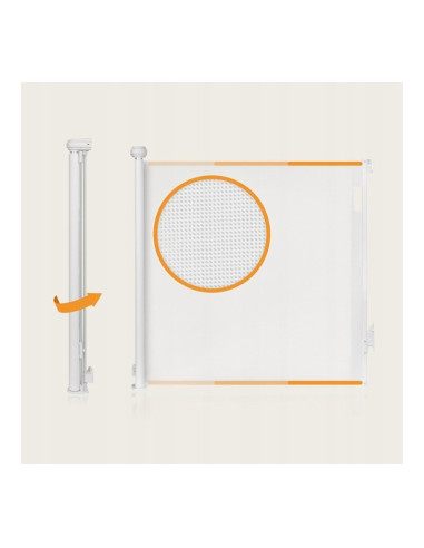 BN-LO-THEA_WHITE_NATURAL,Poarta de siguranta, Lionelo, Thea, Textila, Ofera vizibilitate, Retractabila, Mecanism dublu de blocar