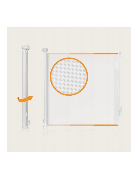 BN-LO-THEA_WHITE_NATURAL,Poarta de siguranta, Lionelo, Thea, Textila, Ofera vizibilitate, Retractabila, Mecanism dublu de blocar