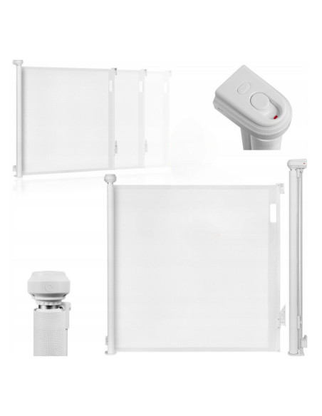 BN-LO-THEA_WHITE_NATURAL,Poarta de siguranta, Lionelo, Thea, Textila, Ofera vizibilitate, Retractabila, Mecanism dublu de blocar