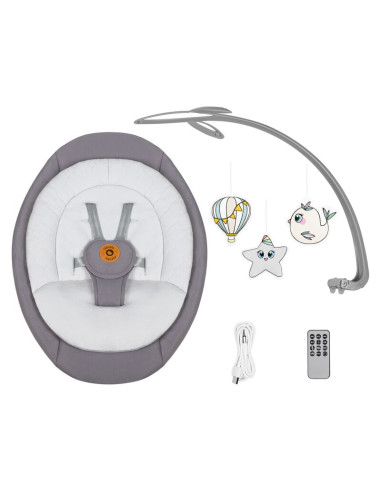 BN-LO-MELL_GREY_STONE,Balansoar, Lionelo, Mell, 2 in 1, Rotire 360 grade, Electric, Cu 3 moduri de leganare, Cu 5 trepte de vite