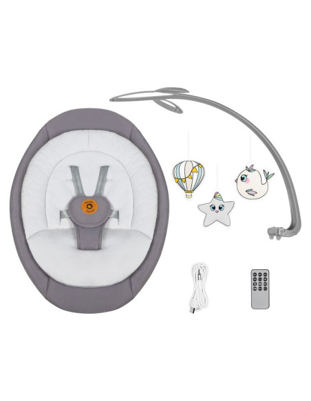 BN-LO-MELL_GREY_STONE,Balansoar, Lionelo, Mell, 2 in 1, Rotire 360 grade, Electric, Cu 3 moduri de leganare, Cu 5 trepte de vite