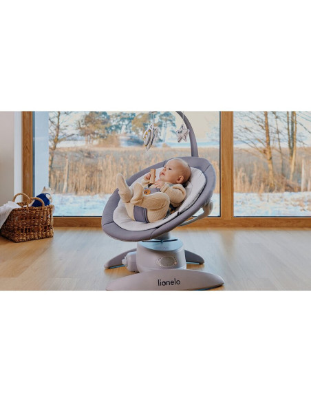 BN-LO-MELL_GREY_STONE,Balansoar, Lionelo, Mell, 2 in 1, Rotire 360 grade, Electric, Cu 3 moduri de leganare, Cu 5 trepte de vite