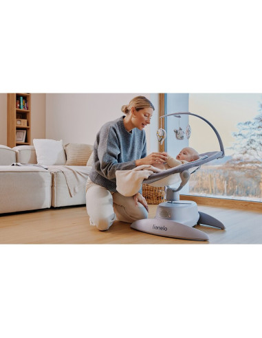 BN-LO-MELL_GREY_STONE,Balansoar, Lionelo, Mell, 2 in 1, Rotire 360 grade, Electric, Cu 3 moduri de leganare, Cu 5 trepte de vite