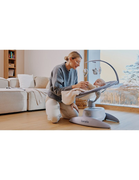 BN-LO-MELL_GREY_STONE,Balansoar, Lionelo, Mell, 2 in 1, Rotire 360 grade, Electric, Cu 3 moduri de leganare, Cu 5 trepte de vite