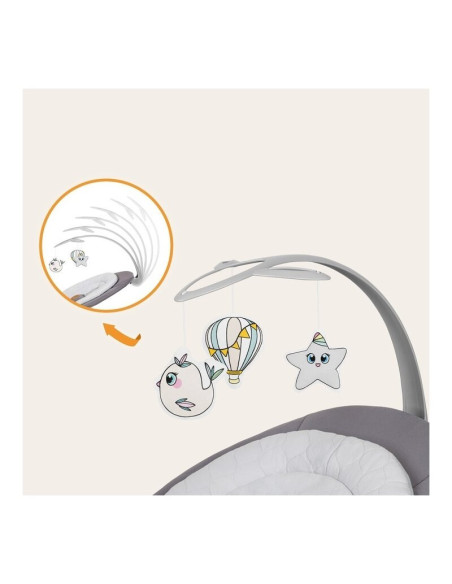 BN-LO-MELL_GREY_STONE,Balansoar, Lionelo, Mell, 2 in 1, Rotire 360 grade, Electric, Cu 3 moduri de leganare, Cu 5 trepte de vite