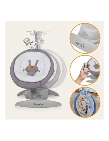 BN-LO-MELL_GREY_STONE,Balansoar, Lionelo, Mell, 2 in 1, Rotire 360 grade, Electric, Cu 3 moduri de leganare, Cu 5 trepte de vite