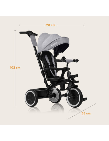 BN-LO-BERRY_GREY_STONE,Tricicleta copii, Lionelo, Berry, 2 in 1, Multifunctionala, Suport picioare, Control al directiei, Scaun 