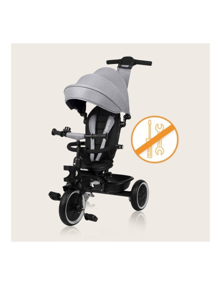 BN-LO-BERRY_GREY_STONE,Tricicleta copii, Lionelo, Berry, 2 in 1, Multifunctionala, Suport picioare, Control al directiei, Scaun 