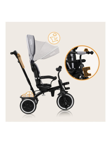 BN-LO-BERRY_GREY_STONE,Tricicleta copii, Lionelo, Berry, 2 in 1, Multifunctionala, Suport picioare, Control al directiei, Scaun 