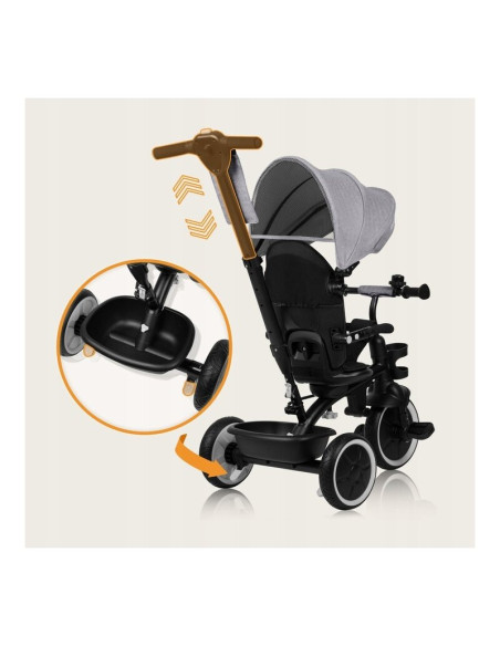 BN-LO-BERRY_GREY_STONE,Tricicleta copii, Lionelo, Berry, 2 in 1, Multifunctionala, Suport picioare, Control al directiei, Scaun 