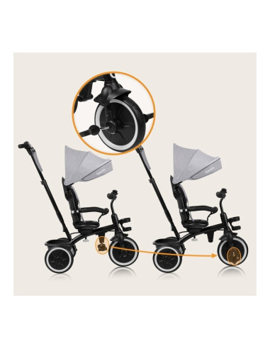 BN-LO-BERRY_GREY_STONE,Tricicleta copii, Lionelo, Berry, 2 in 1, Multifunctionala, Suport picioare, Control al directiei, Scaun 