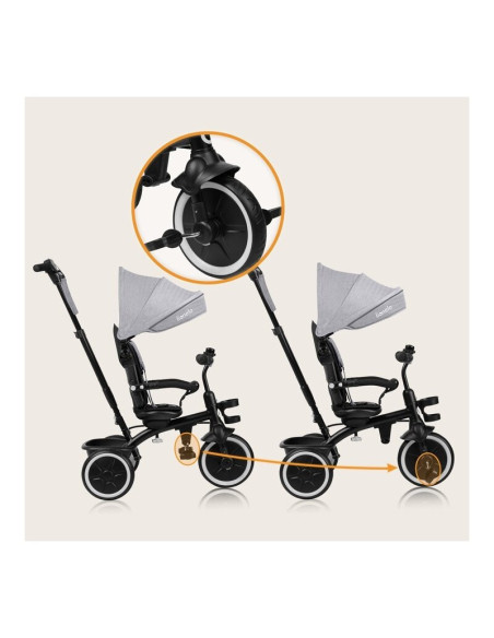 BN-LO-BERRY_GREY_STONE,Tricicleta copii, Lionelo, Berry, 2 in 1, Multifunctionala, Suport picioare, Control al directiei, Scaun 