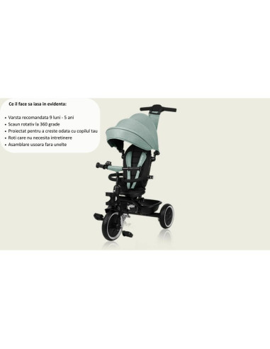 BN-LO-BERRY_GREY_STONE,Tricicleta copii, Lionelo, Berry, 2 in 1, Multifunctionala, Suport picioare, Control al directiei, Scaun 