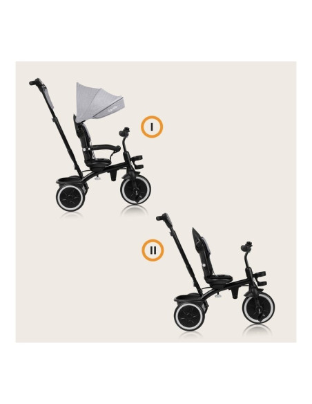 BN-LO-BERRY_GREY_STONE,Tricicleta copii, Lionelo, Berry, 2 in 1, Multifunctionala, Suport picioare, Control al directiei, Scaun 