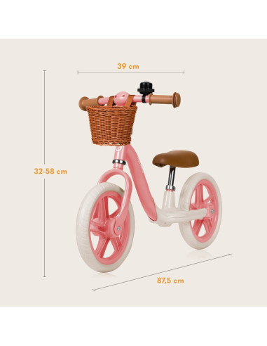 BN-LO-ALEX_PLUS_PINK_ROSE,Bicicleta fara pedale, Lionelo, Alex Plus, Usoara, Cu ghidon si sa reglabile, Include cos depozitare s