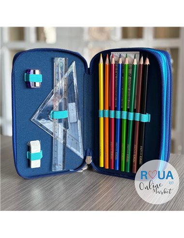 Penar echipat cu 3 fermoare Herlitz, 31 piese, Motiv dip dye