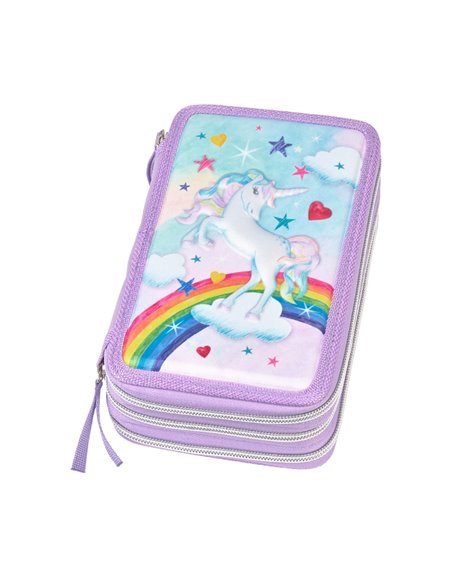 Penar echipat cu 3 fermoare 44 piese Faber-Castell FC573040, Motiv unicorn