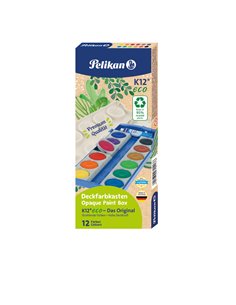 Acuarele K12 ECO din materiale reciclate, set 12 culori + alb de zinc
