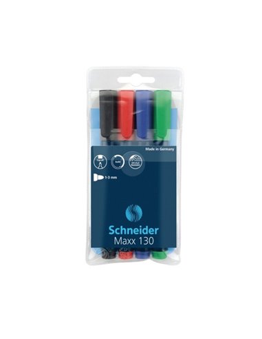Marker permanent Schneider MAXX 130 varf rotund, 4 culori