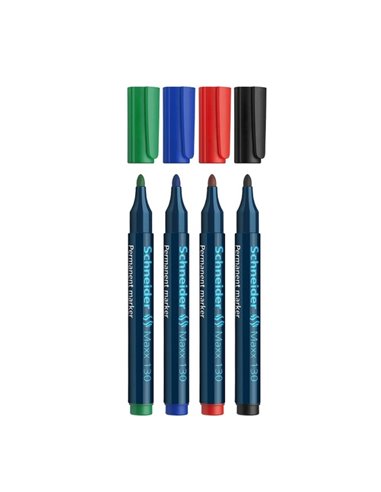 Marker permanent Schneider MAXX 130 varf rotund, 4 culori