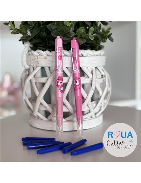 Set stilouri cu mecanism si cerneala termosensibila + rezerve, Motiv pink bear 1