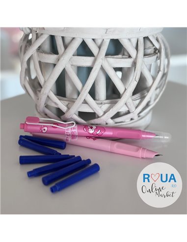 Set stilouri cu mecanism si cerneala termosensibila + rezerve, Motiv pink bear 1