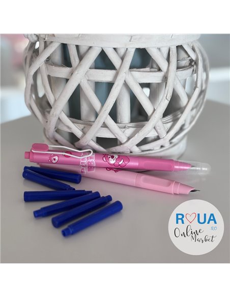 Set stilouri cu mecanism si cerneala termosensibila + rezerve, Motiv pink bear 1