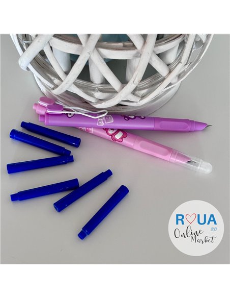 Set stilouri cu mecanism si cerneala termosensibila + rezerve, Motiv pink bear 2