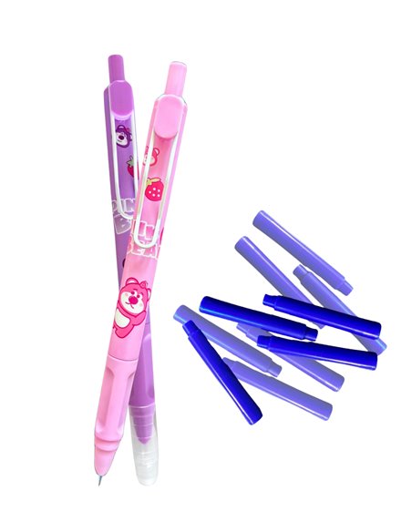 Set stilouri cu mecanism si cerneala termosensibila + rezerve, Motiv pink bear 2
