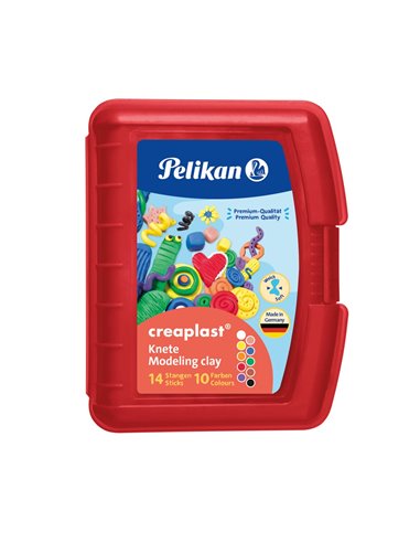 Plastilina Pelikan Creaplast 240g, 10 culori asortate, 14 batoane, cutie rosie
