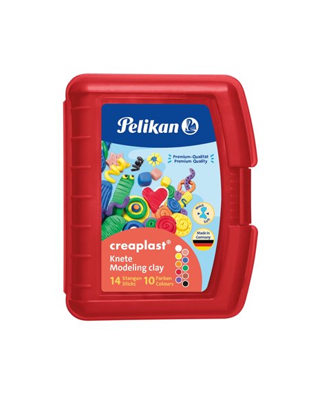 Plastilina Pelikan Creaplast 240g, 10 culori asortate, 14 batoane, cutie rosie
