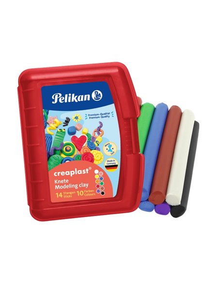 Plastilina Pelikan Creaplast 240g, 10 culori asortate, 14 batoane, cutie rosie