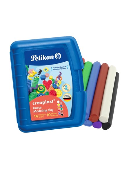 Plastilina Pelikan Creaplast 240g, 10 culori asortate, 14 batoane, cutie albastra