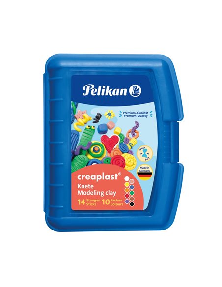 Plastilina Pelikan Creaplast 240g, 10 culori asortate, 14 batoane, cutie albastra