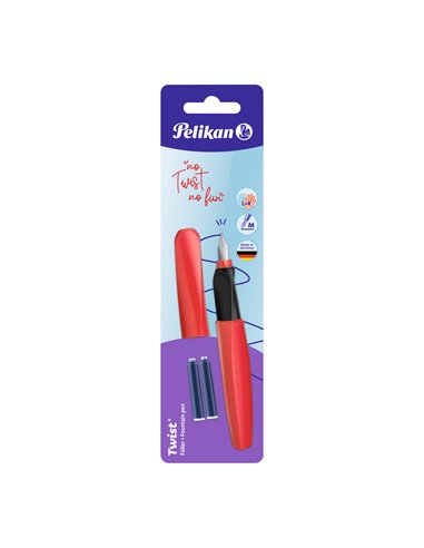 Stilou Twist Fiery Red, Penita M, 2 Rezerve Albastre, Blister Pelikan