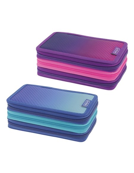 Penar echipat cu 3 fermoare Herlitz, 31 piese, Motiv dip dye, Mov/roz