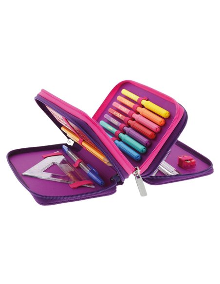 Penar echipat cu 3 fermoare Herlitz, 31 piese, Motiv dip dye, Mov/roz