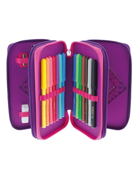 Penar echipat cu 3 fermoare Herlitz, 31 piese, Motiv dip dye, Mov/roz