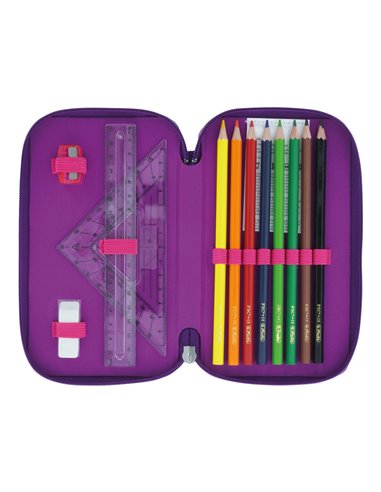 Penar echipat cu 3 fermoare Herlitz, 31 piese, Motiv dip dye, Mov/roz