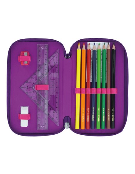 Penar echipat cu 3 fermoare Herlitz, 31 piese, Motiv dip dye, Mov/roz