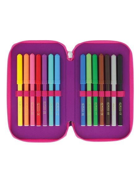 Penar echipat cu 3 fermoare Herlitz, 31 piese, Motiv dip dye, Mov/roz
