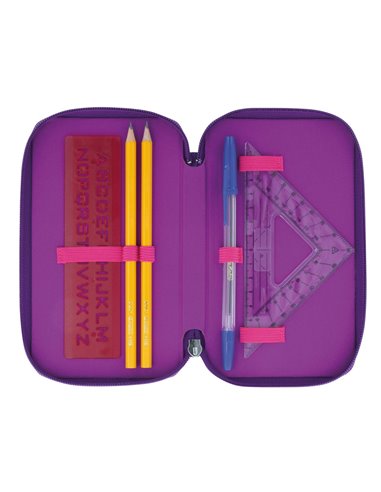 Penar echipat cu 3 fermoare Herlitz, 31 piese, Motiv dip dye, Mov/roz