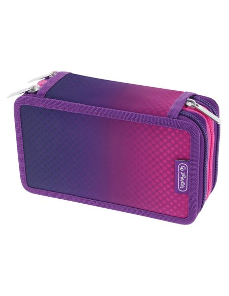 Penar echipat cu 3 fermoare Herlitz, 31 piese, Motiv dip dye, Mov/roz